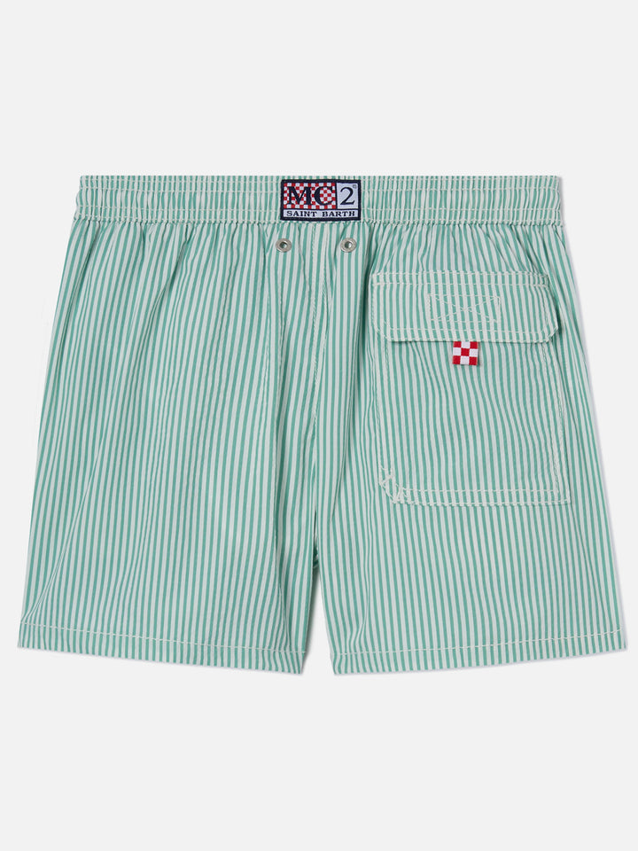 Short de bain Patmos Jr en seersucker rayé avec broderie St. Barth 