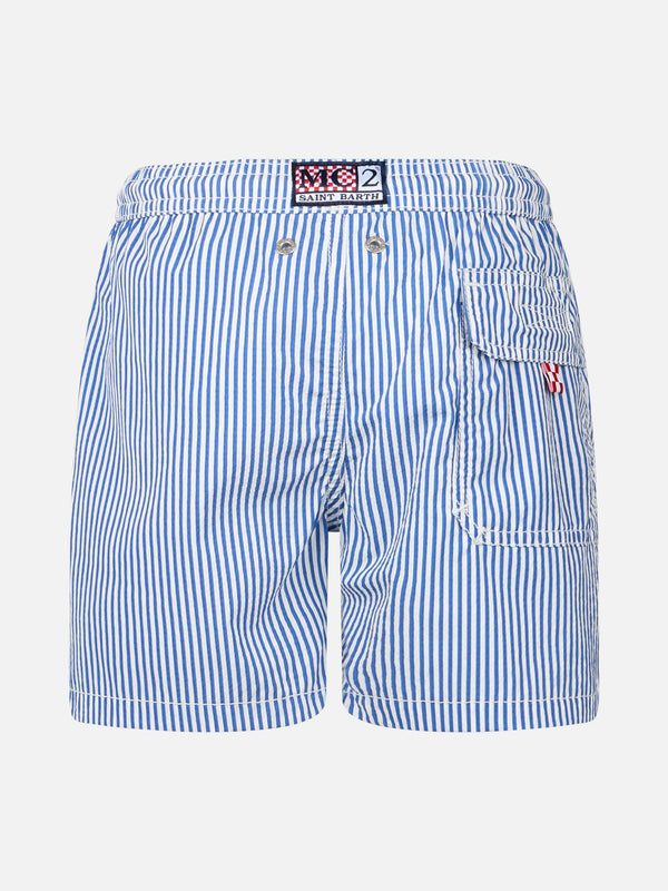 Gestreifte mittellange Seersucker-Badeshorts für Jungen Patmos Jr