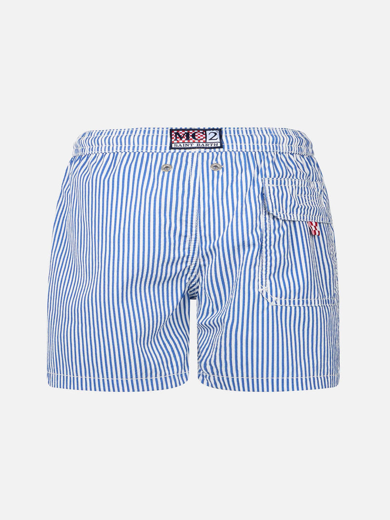 Boy seersucker striped mid-length swim shorts Patmos Jr