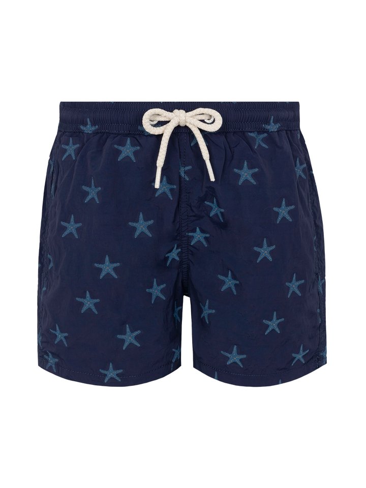 Patmos Jr mid-length swim shorts with seastar jacquard - MC2 Saint Barth