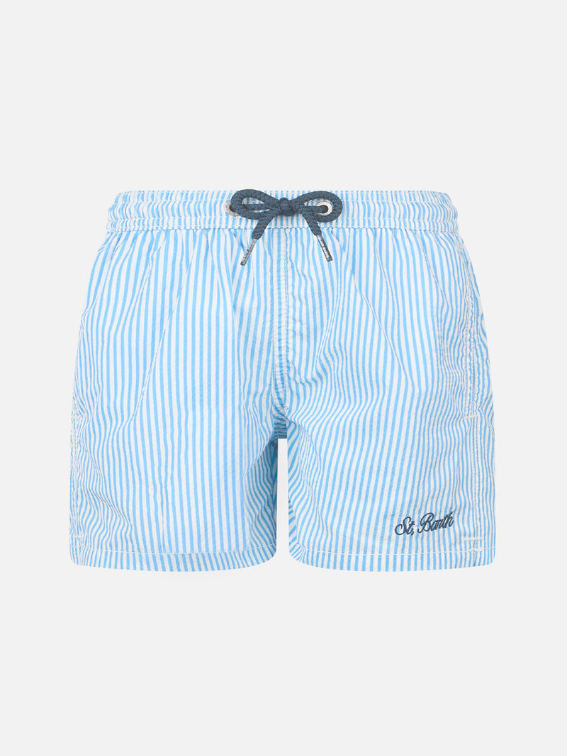 Patmos Jr seersucker striped mid-length swim shorts