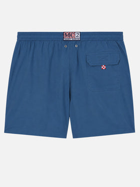 Patmos swim shorts in navy blue with used effect and logo embroidery