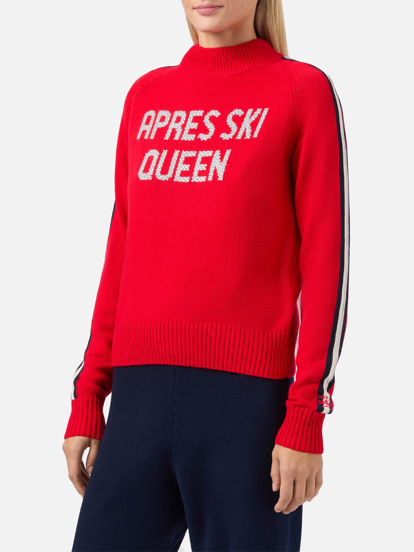 Lupetto Peak in misto cashmere rosso con applicazione in strass Ski Lover