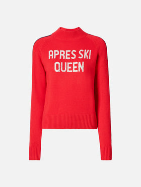 Lupetto Peak in misto cashmere rosso con applicazione in strass Ski Lover