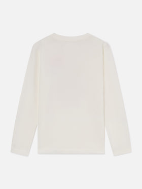 T-shirt Penny bianca a manica lunga in cotone organico con stampa orsetto