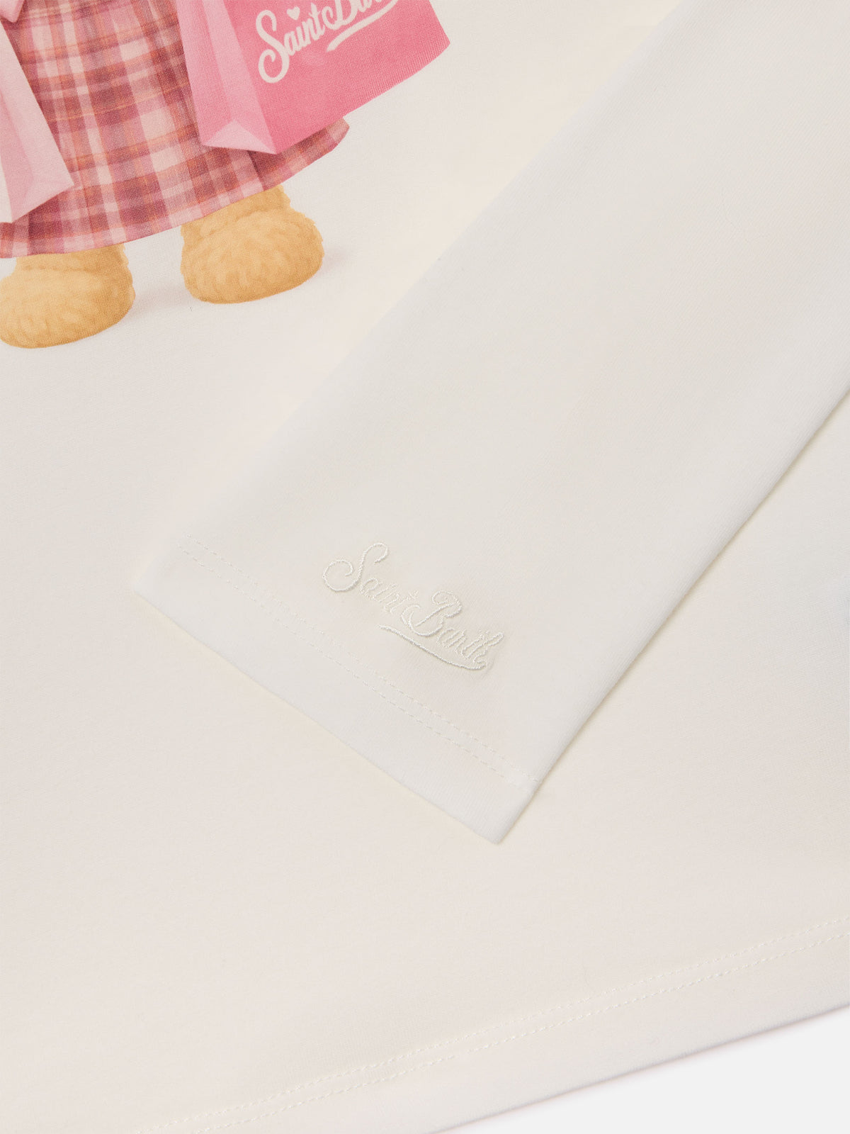 T-shirt Penny bianca a manica lunga in cotone organico con stampa orsetto