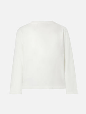 T-shirt Penny in cotone bianco a maniche lunghe con  applicazione in spugna orsetto Trudi | TRUDI SPECIAL EDITION