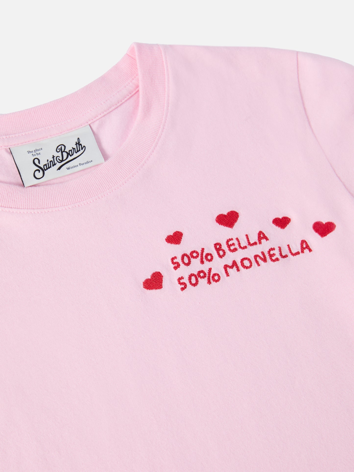 T-shirt Penny in cotone rosa a maniche lunghe con ricamo Bella e Monella