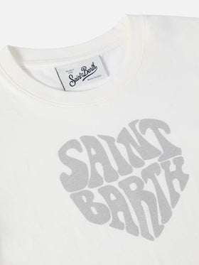 Penny long-sleeve cotton T-shirt in white with Saint Barth silver glitter print