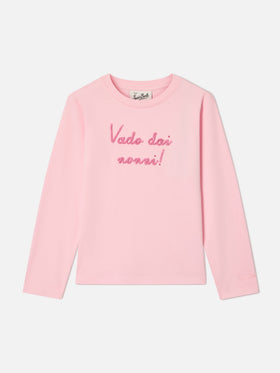 Camiseta Pink Penny de algodón orgánico de manga larga con bordado Vado Dai Nonni 