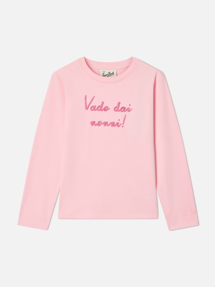 Pink Penny Langarm-T-Shirt aus Bio-Baumwolle mit Vado Dai Nonni-Stickerei 