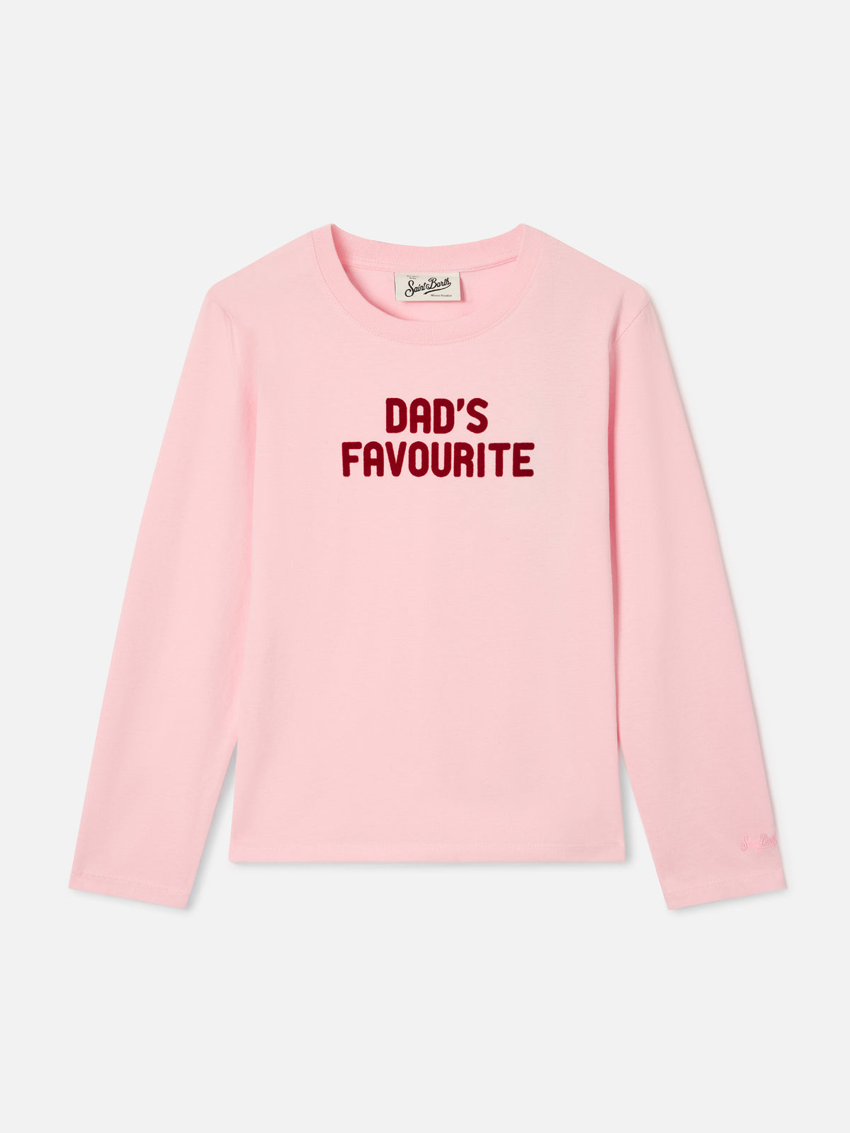 Pink Penny cotton long sleeve t-shirt with Dad's Favourite flock print