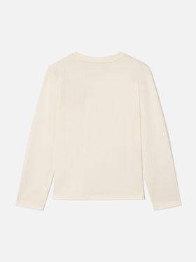 Camiseta de manga larga en algodón Cream Penny con bordado Miss Sono Stancata 