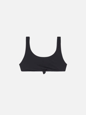 Bralette Petra nera a costine con nodo frontale