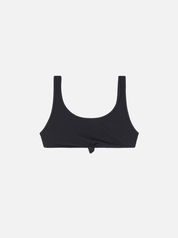 Bralette Petra nera a costine con nodo frontale