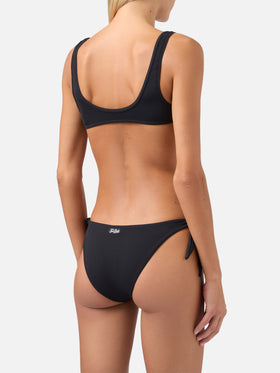 Bikini bralette Petra Yali a costine nere con nodo frontale