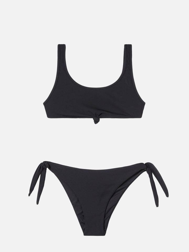Bikini bralette Petra Yali a costine nere con nodo frontale