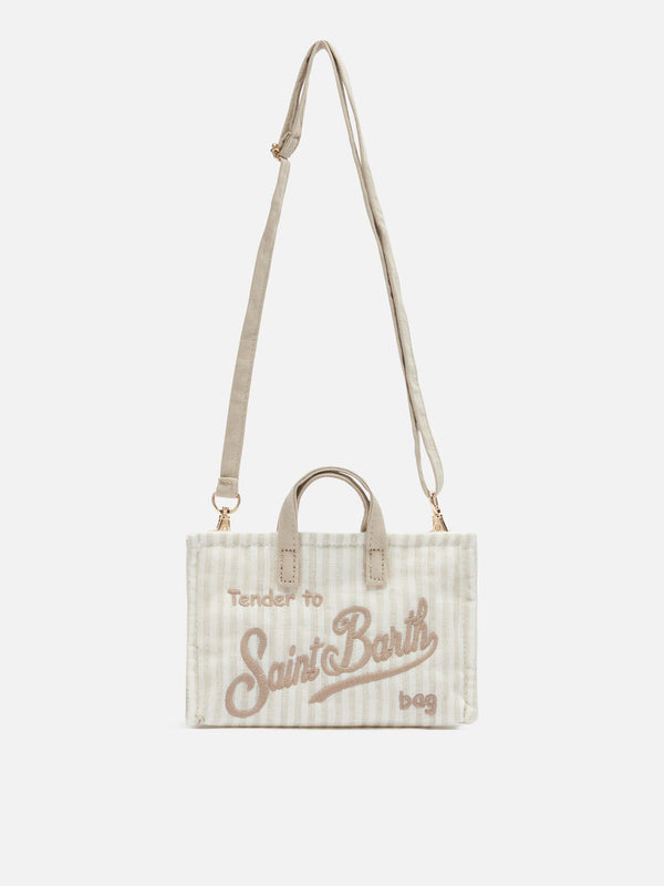 Linen Phone Bag with beige striped print