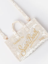 White chenille Phone Bag with Saint Barth logo embroidery