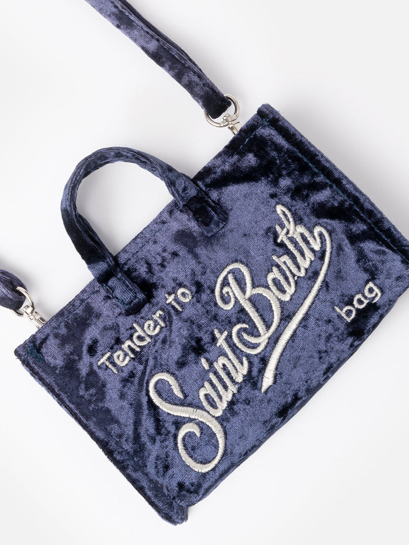 Marineblaue Telefontasche aus Chenille mit Saint Barth-Logostickerei