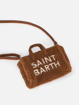 Telefontasche aus braunem Teddystoff mit Saint Barth-Logostickerei