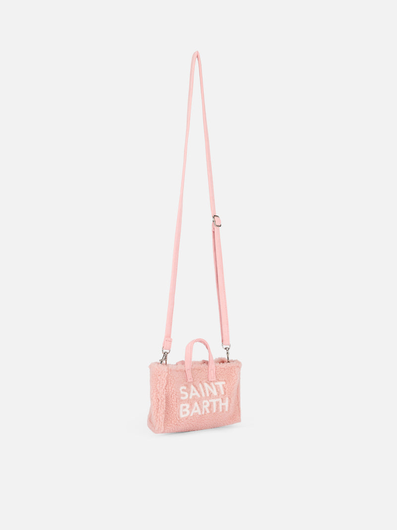 Pink teddy fabric Phone Bag with Saint Barth logo embroidery