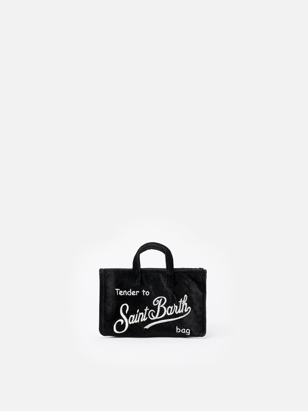Borsa per telefono in velluto nero con ricamo del logo Saint Barth