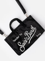 Black velvet Phone Bag with Saint Barth logo embroidery