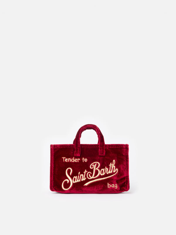 Burgundy velvet Phone Bag with Saint Barth logo embroidery