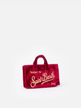 Burgundy velvet Phone Bag with Saint Barth logo embroidery