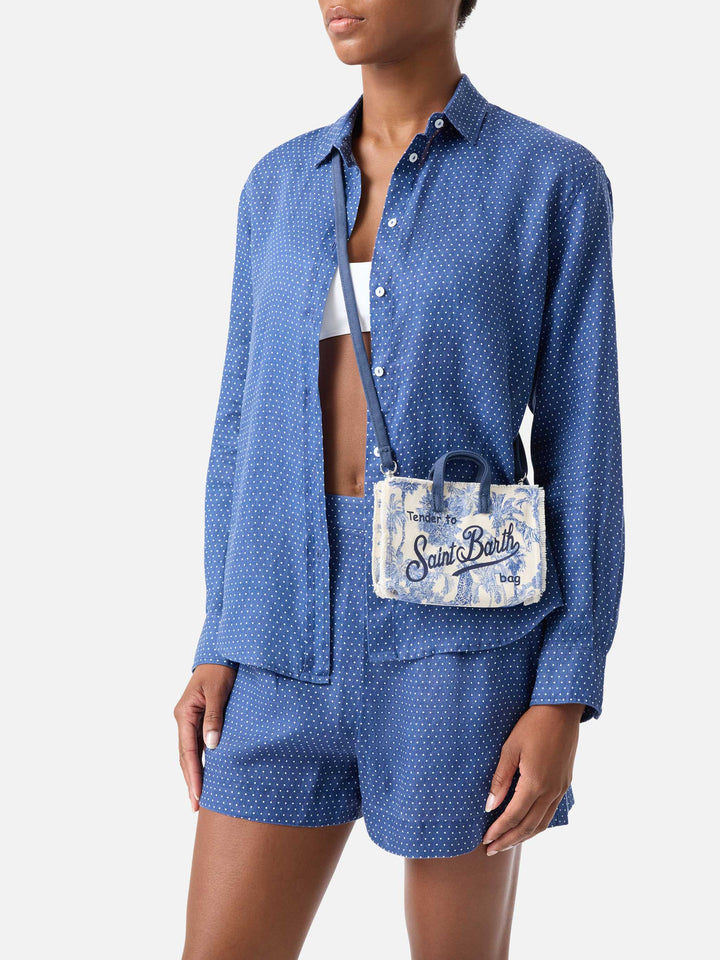 Canvas-Tasche Micro Phone mit Toile-de-Jouy-Print und kontrastierendem Logo 