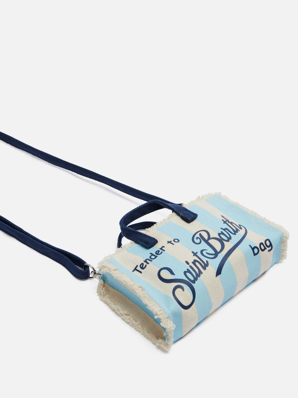 Cotton canvas Phone Bag with light blue striped print