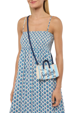 Cotton canvas Phone Bag with light blue striped print