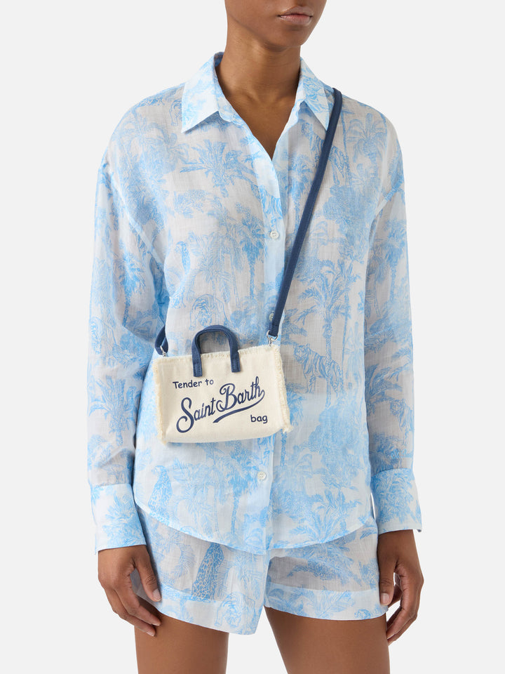 sac en toile micro Phone blanc avec détails bleus et logo contrasté 