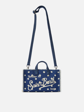 Micro Phone blue polka dot canvas bag with contrasting logo