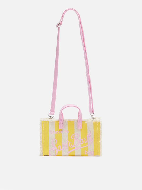 Cotton canvas Phone Bag with yellow striped print