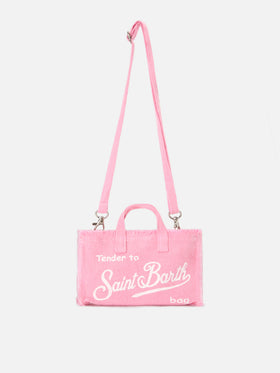 micro Phone solid pink linen bag with contrasting logo