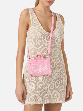 micro Phone solid pink linen bag with contrasting logo