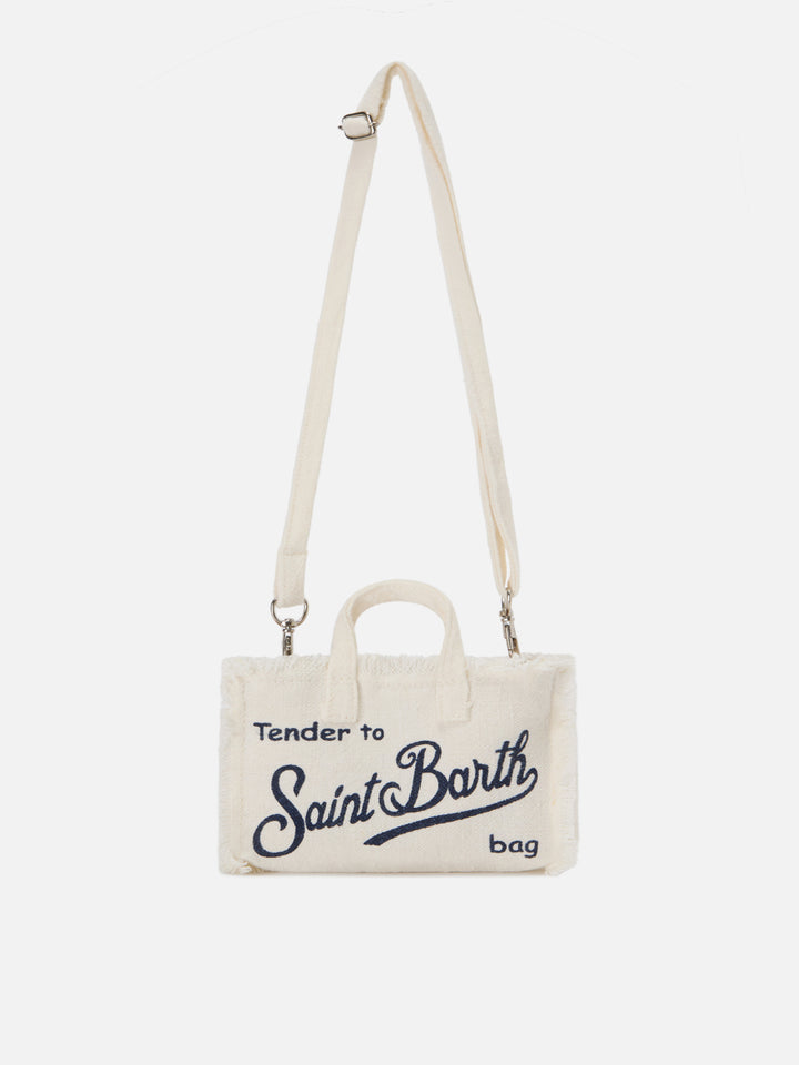 micro Phone solid white linen bag with contrasting logo