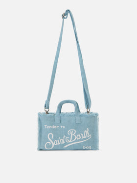 micro Phone solid light blue linen bag with contrasting logo