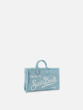 micro Phone solid light blue linen bag with contrasting logo