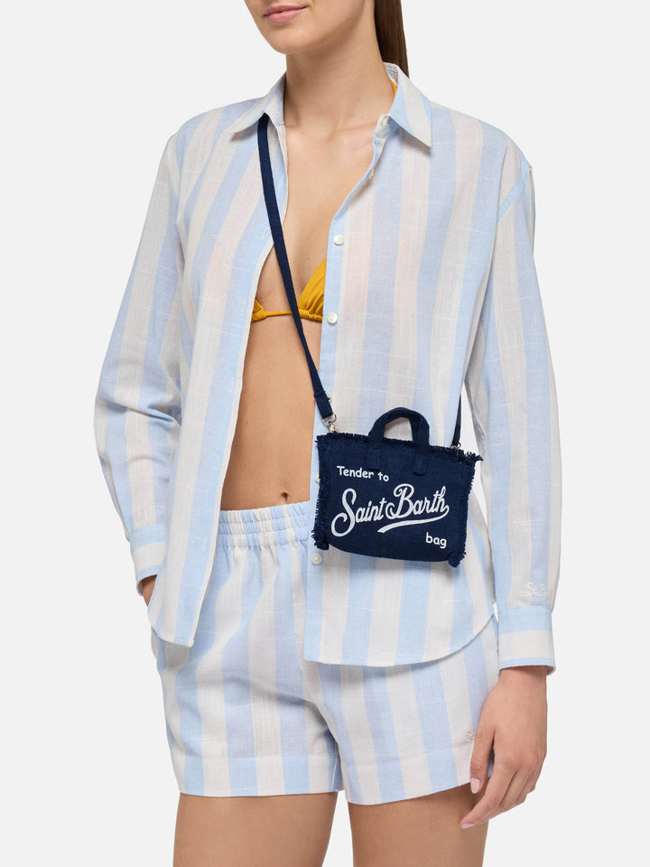 Phone Bag in lino blu navy