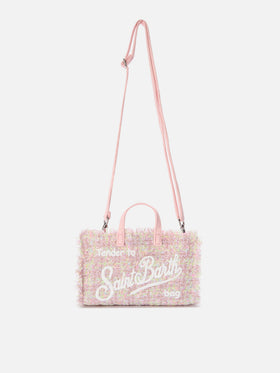 Pink Phone Bag in tweed with logo embroidery