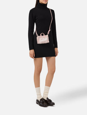 Pink Phone Bag in tweed with logo embroidery