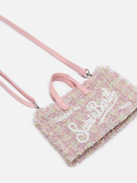Pink Phone Bag in tweed with logo embroidery