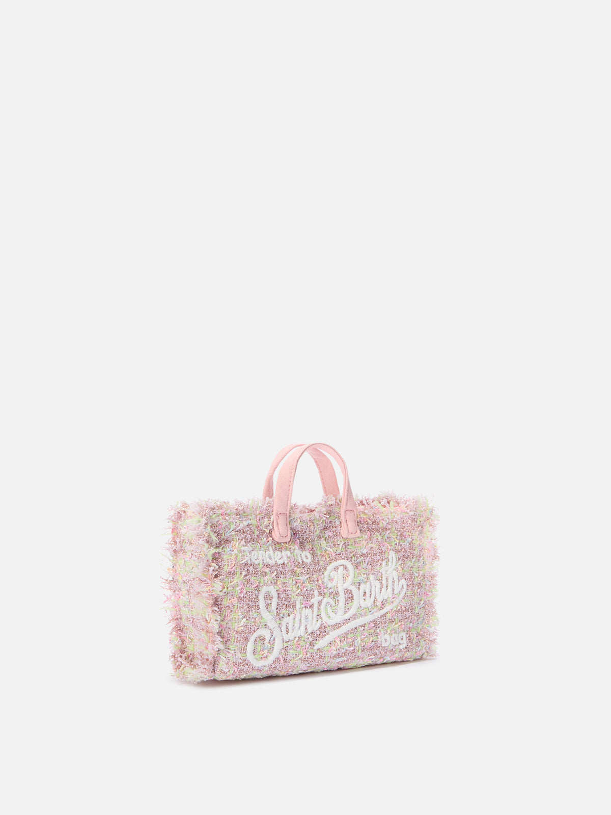 Pink Phone Bag in tweed with logo embroidery