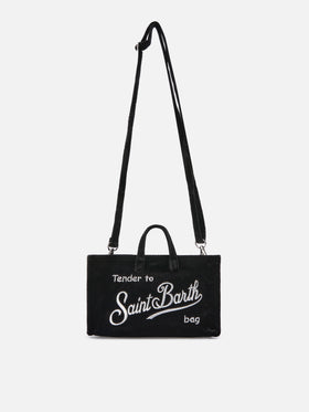Schwarze Phone Bag aus Samt mit Logostickerei 