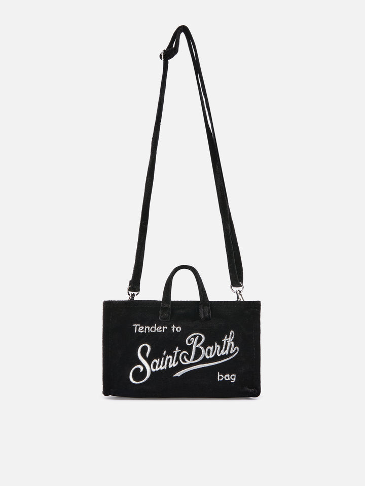 Black Phone Bag in velvet with logo embroidery