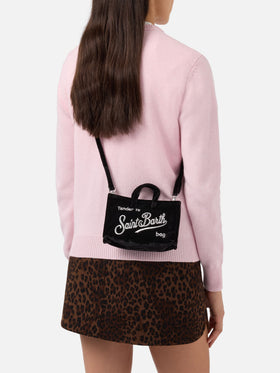 Schwarze Phone Bag aus Samt mit Logostickerei 