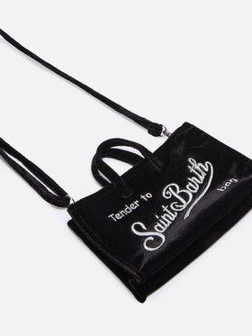 Schwarze Phone Bag aus Samt mit Logostickerei 